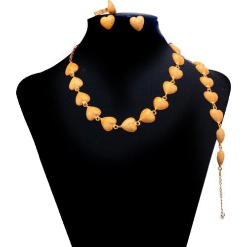 24K Gold Color Heart Wedding Bride Jewelry sets Necklace/Earring/Pendant/Bangles/Ring Eritrea Africa/Kenya/Ethiopian Jewelry set