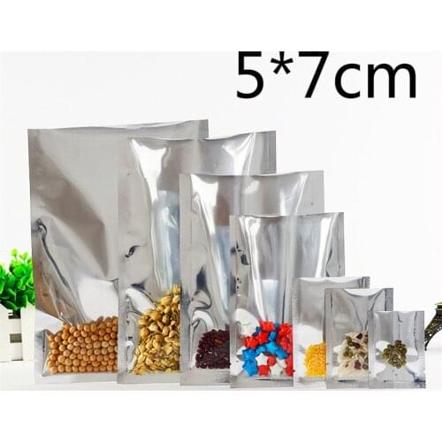 5*7cm Open Top Silver Aluminium Foil Clear Plastic Pack Bag Vacuum Pouches Heat Seal Party Gift Bag Food Storage Package Bags