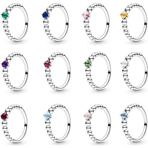Free shipping Authentic 925 Sterling Silver Birthstone Ring Diy Round Shape 12 Color Finger Ring For Women Wedding Party Jewelry