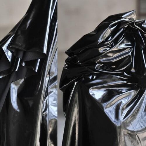 Brilliant Black Synthetic Pu leather Fabric Stretch Knitted Fabric Super Black