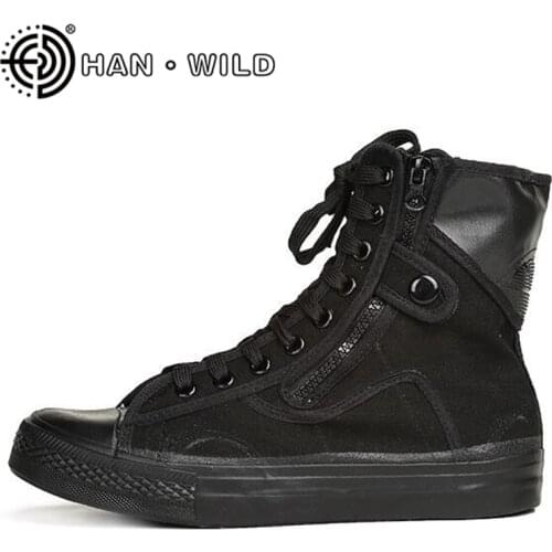All Black Canvas Shoes Outdoor Mens Combat Boots Work&Safety Shoes Lace Up Ankle Botas Men Motorcycle Boots Plus Size 46
