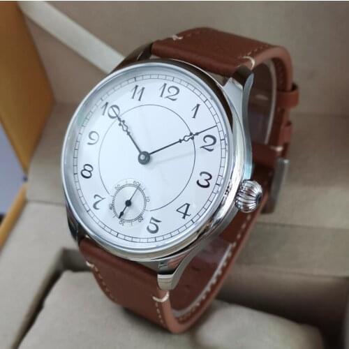 GEERVO No logo 44mm Mechanical hand wind mens Watch Retro style Rice white clock dial Black floral hand ST3621 Movement