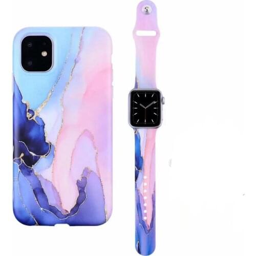 For iphone 12 Pro Max XS MAX XR 11 7 8 plus Fashionable Marble Pattern Case For Watch Series 54321 Watch Band Strap 38 40MM/44MM
