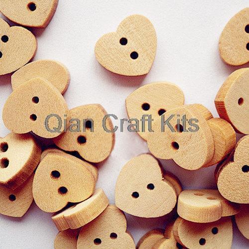 500pcs Wooden Buttons, Heart, 13x15mm, 2 hole