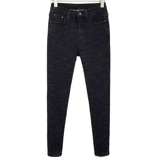 Xingqing Jeans Women Solid Color Winter Adults High Waisted Fleece Lined Jeggings with Pockets Warm Pants Pantalon Mujer