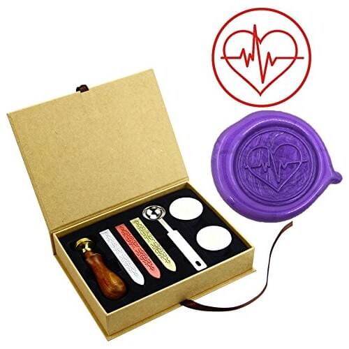 Electrocardiogram Heart Doctor Retro Brass Wood Handle Wax Seal Stamps Kit Personalized Stamp Gifts