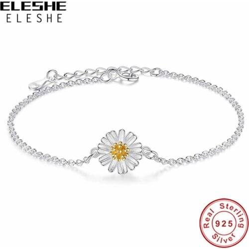 ELESHE Wholesale 925 Sterling Silver Daisy Charm Bracelets Fashion Sweet Flower Adjustable Bracelet For Women Banquet Jewelry