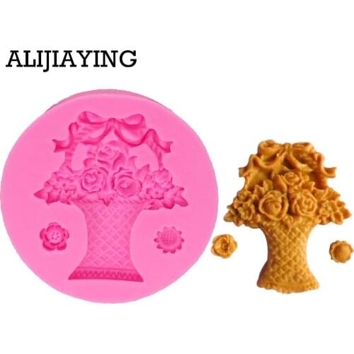 M0389 1Pcs Flower basket Fondant Mould Rose Chocolate Molds DIY Kitchen Cake border Decorating Tools