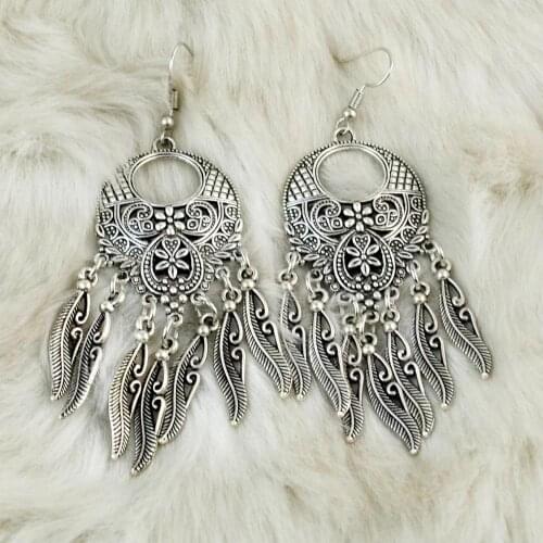 Jhumka Indian Earring Vintage Jewelry Gypsy Hippie Big Afghan Pakistani Tribal Leaf Tassel Female Earrings for Women