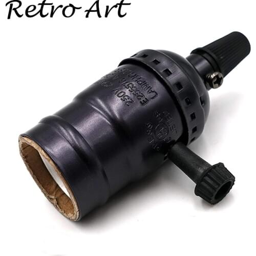 Free shipping Metal Shell pearl Black Vintage Light Socket Lamp Holder with Removable Turn Knob E26/E27