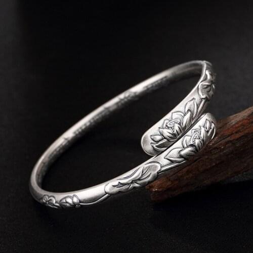 Fashion, Silver S999, Six New Words, "Lianhua", "lotus Leaf, Antique, Sterling Silver"