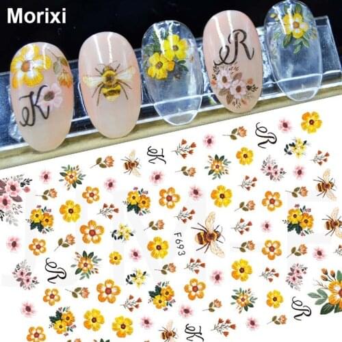 Morixi nail art sticker spring flowers rose bees butterfly printing ultra thin decals 3D manicure nail art strips JM006