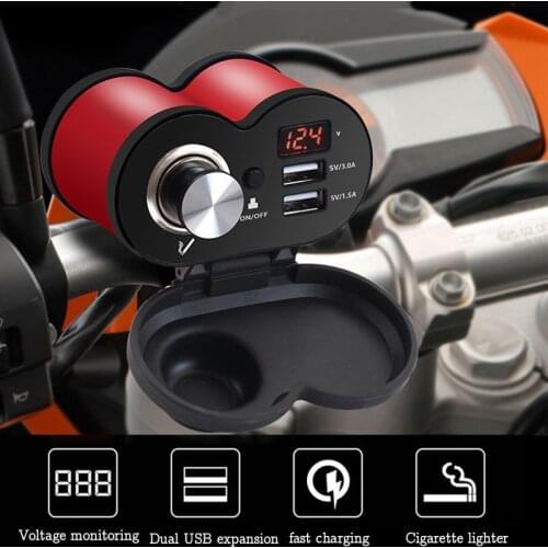 Motorcycle Dual USB Multi-function Mobile Phone Charger Voltmeter Cigarette Butt Charger Power Adapter Motorcycle Accessories