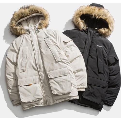 19 winter new style long tooling large fur collar cotton mens embroidered leather standard decorative tide brand cotton clothes