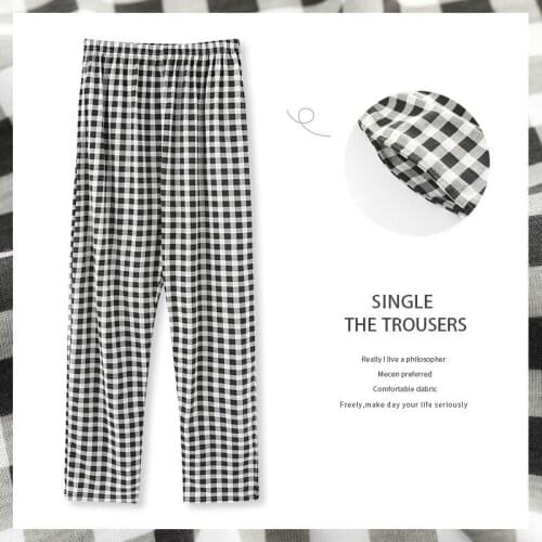 Summer Spring Sleep Bottom Women Cotton Long Pant Home Pajamas Large Size Fashion Plaid Loose Sleepwear Cute Nighty Trousers