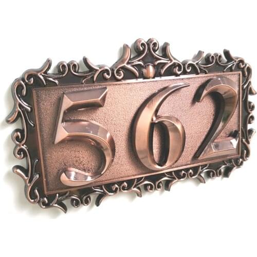 3 Digits ABS Plastic Imitation Metal Bronze House Number 100 to 299 Sticker Custom Sign Sticker For Hotel Apartment Door Plate