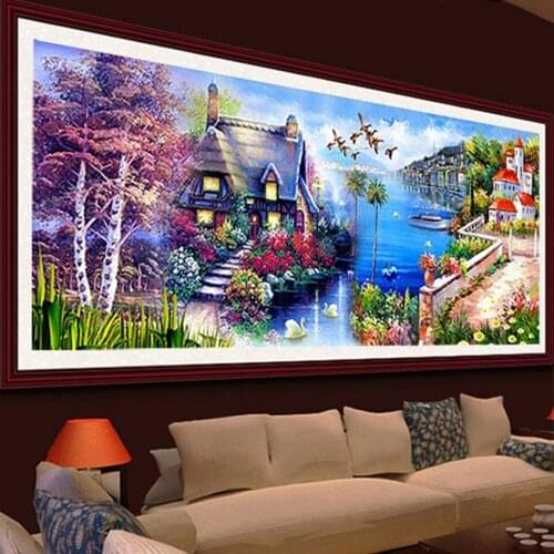 New Design Diamond Painting Landscape Seaside Cottage Cross Stitch Full Drill Home Decoration Embroidery Scenery Handmade A1004