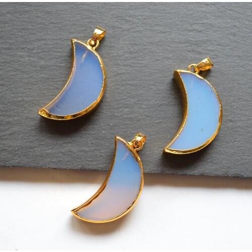 New opal stone moon shape pendant with Electroplated gold edges ,moon shape stone charm