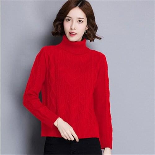Korean style pure wool solid knit women turtleneck short thick pullover sweater black 4color S-3XL retail wholesale