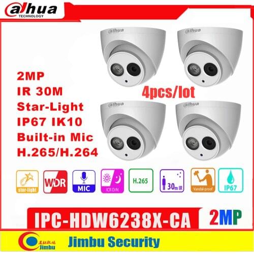Original Dahua 2MP IP Camera IPC-HDW6238X-CA Starlight Built-in Mic IR30m Multi-language CCTV Camera Video Surveillance Kit