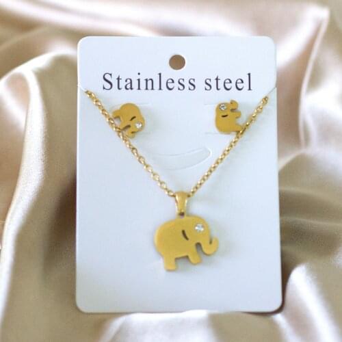 Elephant Pattern Pendant Necklace and Stud Earrings with Cubic Zirconia Jewelry Set for Women Men Party Gift Jewelry
