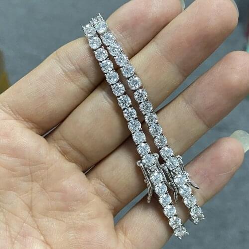 Hip Hop Jewelry S925 Sliver Plated White Gold 4mm Width 24 Inches Link Moissanite Gemstone Tennis Necklace