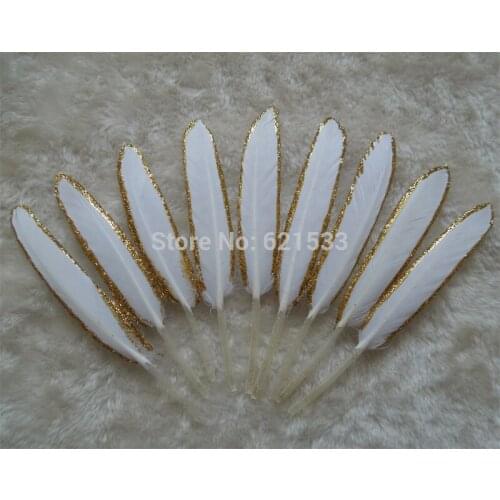 Feathers for Crafts,Plumes,White Duck Cocottes Feathers with Gold Glitter Painted,перья,feathers/10-15cm long,50pcs/lot