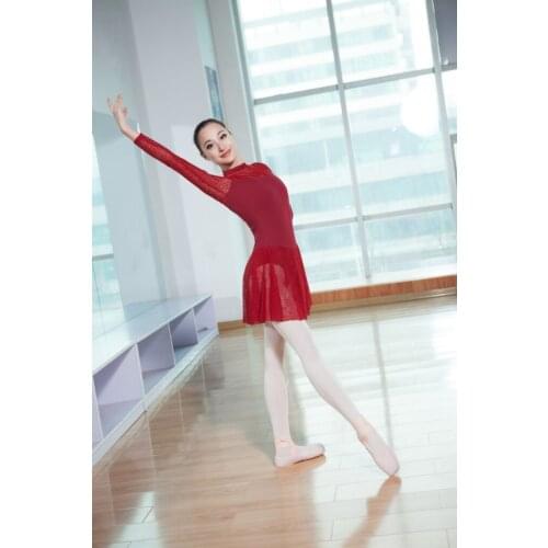 Adult Girls Turtleneck Lace Spliced Ballet Dance Leotard Dress Women Sexy Gymnastics Dance Practice Costumes
