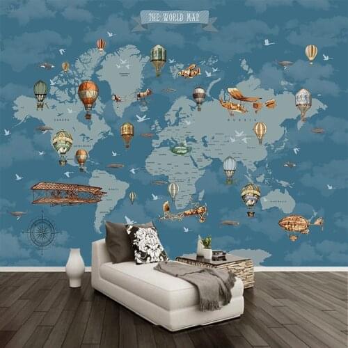 Custom Photo 3D Cartoon Balloon World Map Large Mural Living Room Children Bedroom Waterproof Canvas Wallpaper Papel De Parede