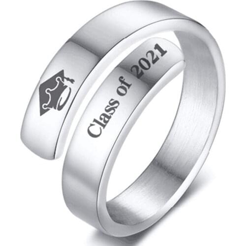 Adjustible Open Rings Men Women Class Of 2021 Stainless Steel Stamp Fraternal Ring Punk Heavy Graduation Gift Souvenir