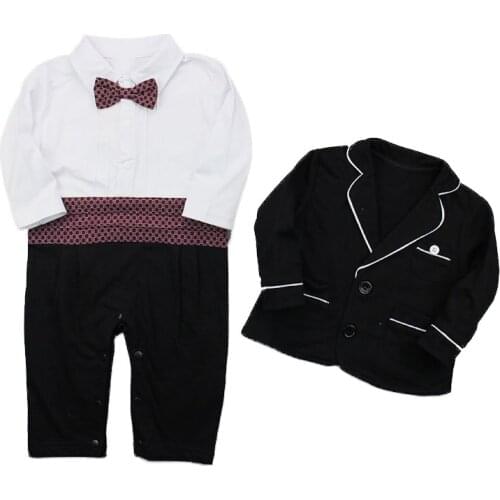 Retail Spring Autumn Baby Boys Rompers Bow Tie Gentleman Long Sleeve One Piece Jumpsuits Overalls For Boys Clothes