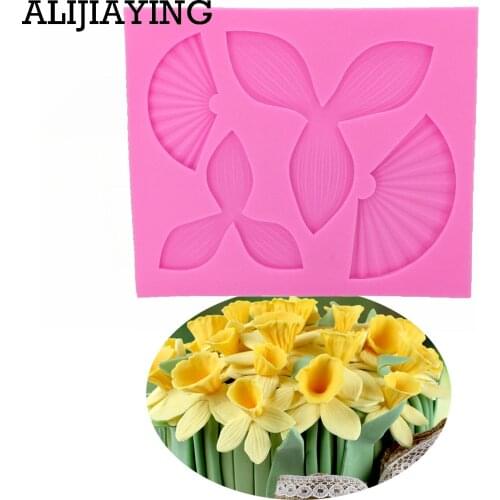 M1000 DIY Daffodils Flower Silicone mould Leaves fondant molds cake decorating tools chocolate leaf gumpaste mold