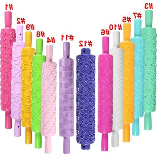 Hot Selling Flower Shaped Non-stick Rolling Pin Cupcake Roll Textured Plastic Rolling Pin Fondant Cake Decor Tools