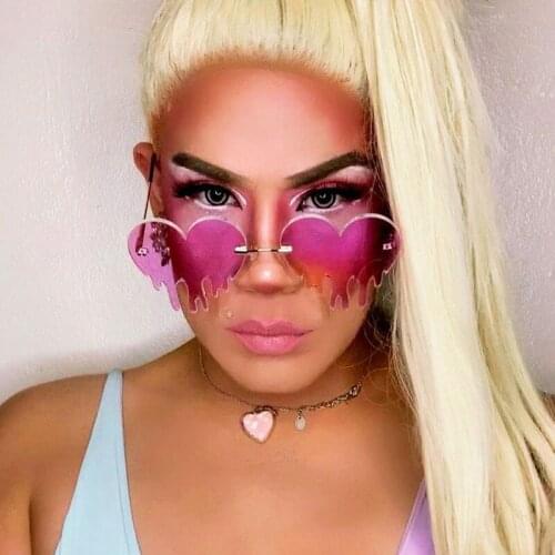 Fashion Heart Rimless Sunglasses Women 2020 Tears Shape pink Sunglasses Unique Vintage Eyewear UV400 Oculos Feminino