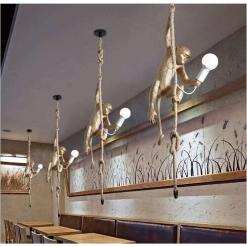 Modern Black Monkey Lamp Resin Hemp Rope Monkey Lamp White Living Room Monkey Lights In animal Pendant Lights Hanging Lamp E27