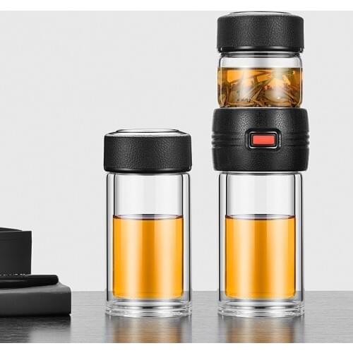 Flower Tea Water Separation Double Wall Glass Tea Filter Infuser Bottle Cup Portable Tumbler Stainless Steel Filter Lid Car Mug