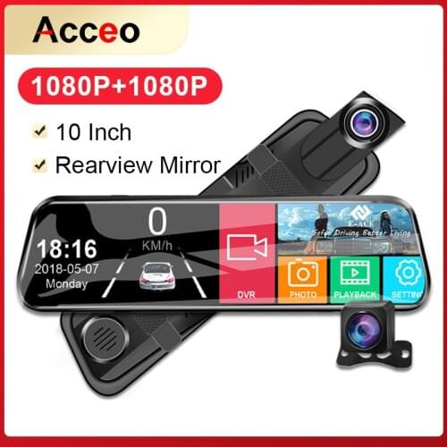 E-ACE Dash Camera 10.0 Inch Stream Media Rear view mirror FHD 1080P Dual Lens Auto Registrar Night Vision Video Recorder Dvrs