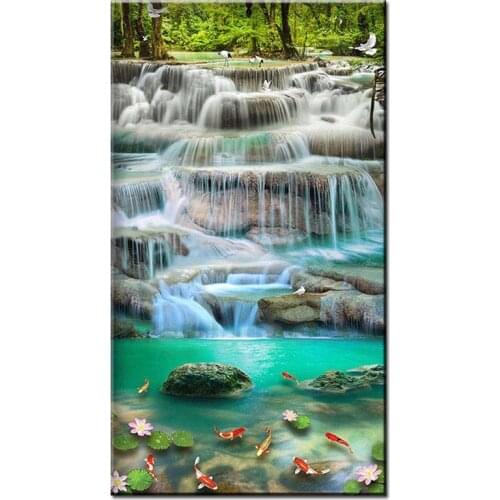 60x120cm cross stitch diamond mosaic landscape waterfall koi embroidery diamond painting full square round drill sale 5dZP-3511