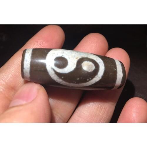 High Quality Collectible Treasure Power Energy Tibetan Old Agate Yin Yang Drum Shape Big dZi Bead 47MM Amulet A