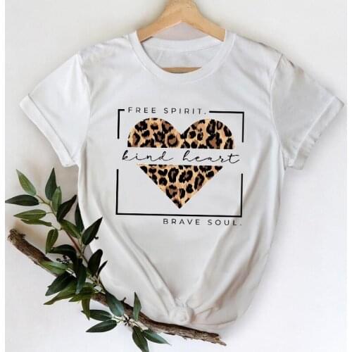 T-shirts Women 2021 Leopard Heart Casual 90s Fashion Trend Printing Clothes Graphic Tshirt Top Lady Print Female Tee T-Shirt