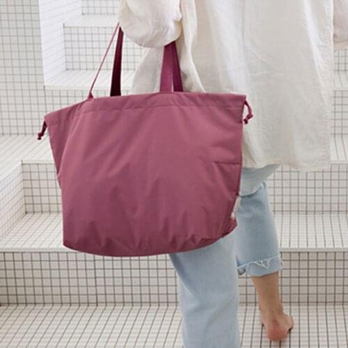Korean Simple Travel Bag Women Waterproof Nylon Bag Foldable Large Capacity Cosmetic Bag Drawstring Clothes Storage Bag Tote Bag