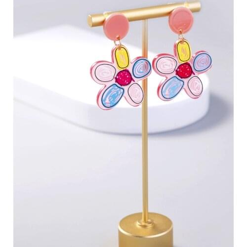 2021 New Colorful Flower Earring Fashion Transparent Acrylic Asymmetric Big Earrings for Women Party Jewelry Gift