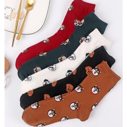 Women cartoon cute cotton dog socks novelty husky cozy ainmal socks crazy happy teen white socks japanese fashion fun sock