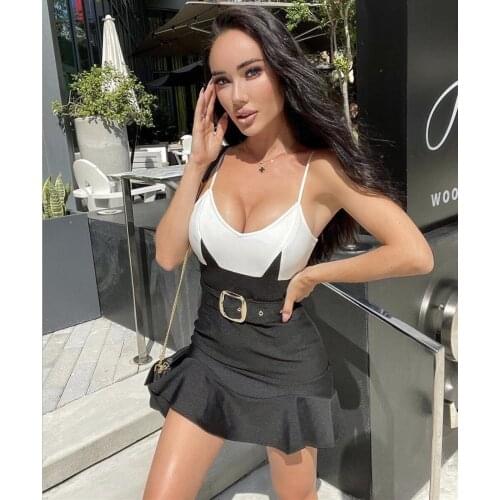 Women Sexy Sleeveless Backless Patchwork Backless Mini Bodycon Bandage Dress 2021 Designer Elegant Evening Party Dress Vestidos