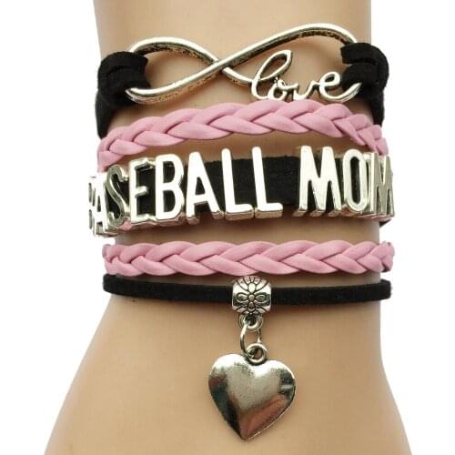Infinity Love Baseball Mom Heart Charm Bracelet- Leather Braided Friendship Gift For Women Players Team Mothers Day Gift