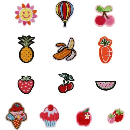 13PCS Mixed Embroidered Sewing Iron On Patches Cherry Strawberry Fruits Badge For Bag Jeans Hat Appliques DIY Sticker Decoration