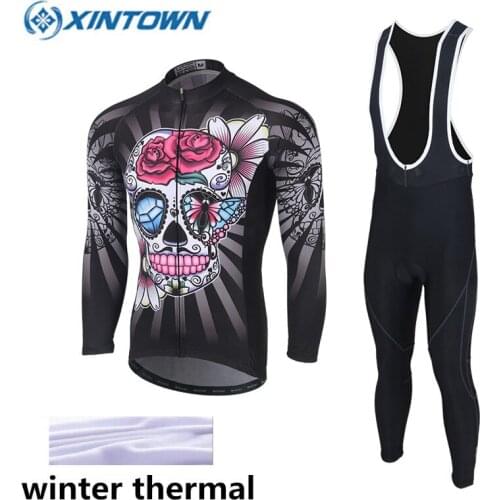 2018 Skeleton Winter Cycling Jersey Thermal Fleece Long Sleeve Jerseys Cycling Bib Pants Set Bike Bicycle Cycling Clothes