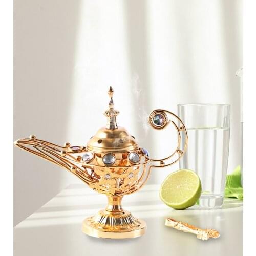 Aladdin Lamp Decoration Arab Aroma Stove Incense Burner Luxury Golden Incense Holder Aroma Diffuser Metal Decorations Crafts
