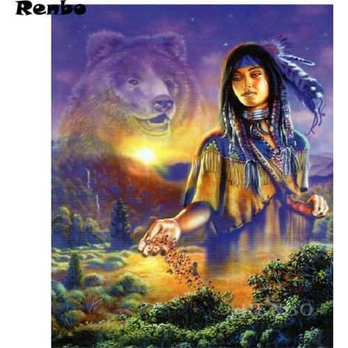 Full Square/Round Drill 5D DIY Diamond Painting Indian woman and bear patterns beads Embroidery Kits Cross Stitch 5D Home Decor