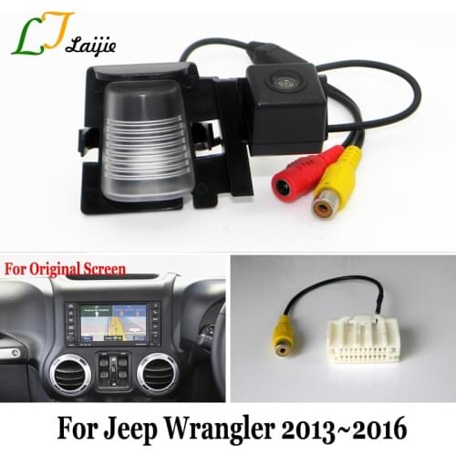 Car Reverse Camera For Jeep Wrangler Rubico Sahara Unlimited 2013~2016 / Original Screen Compatible Rear View Backup Camera
